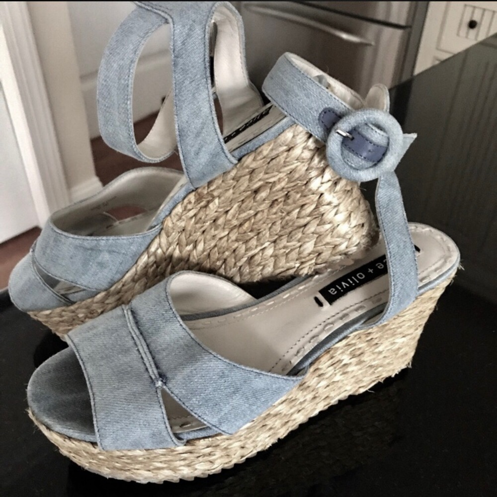 Alice and Olivia Brand Denim Wedge Shoes Size 36.5